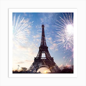 Fireworks Over The Eiffel Tower Art Print