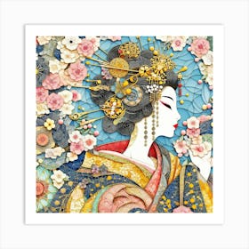 Japan Traditional Geisha Illustration By Ad 129 Art Print