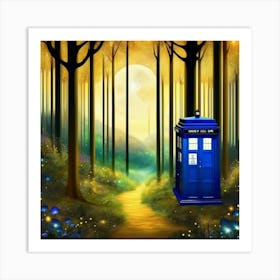 Gustav Klimt forest at night with tardis Art Print