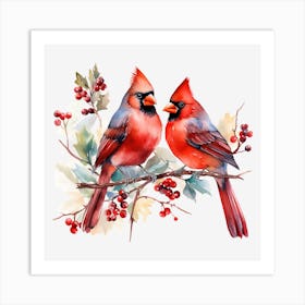 Cardinals On A Branch 1 Art Print