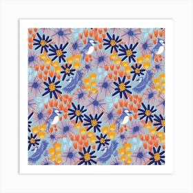 Blue Jays Botanical Garden Multicolor Repeat Pattern Art Print