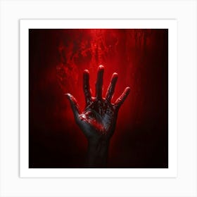 Bloody Handprint With A Sinister Texture Deep Red Hue Backlit By A Ghostly Glow Shadowy Surface Wh Art Print