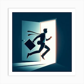 Businessman Running Out Of The Door Art Print