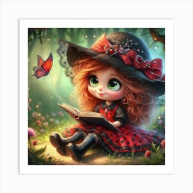 Little Girl Reading A Book 2 Art Print