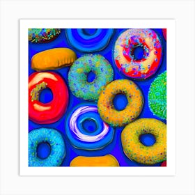 Colorful Donuts Blue Art Print