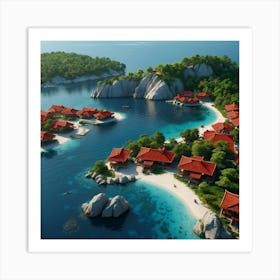 Default A Island With Redroofed Buildings Trees And A Body Of 1 ١ Art Print