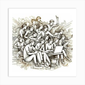 Group Of People On A Laptop Art Print