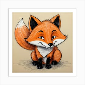 Cute Fox Drawing Art Print