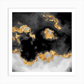 100 Nebulas in Space with Stars Abstract in Black and Gold n.052 Art Print