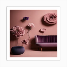 Purple Sofa With Flowers Art Print