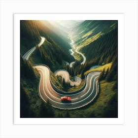 Car Driving On Winding Mountain Road Art Print