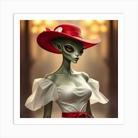 Alien Woman In Red Hat Art Print