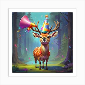 Deer With Party Hat 1 Art Print