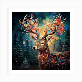 Illuminated Whispers: Fluid Christmas Deer Radiance Art Print