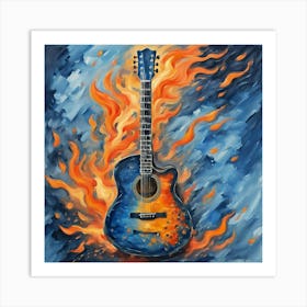 Guitar On Fire Art Print