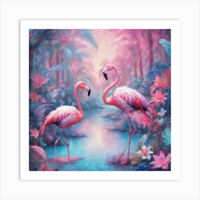 Flamingos In The Jungle Art Print