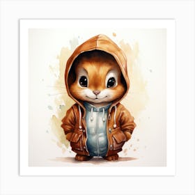 Watercolour Cartoon Squirrel In A Hoodie 3 Art Print