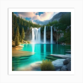 Waterfall In The Mountains 47 Art Print