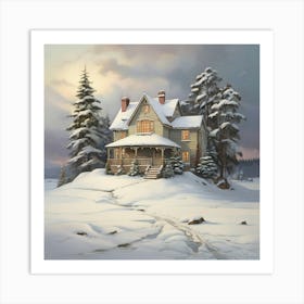 House In The Snow Art Print 2 Art Print