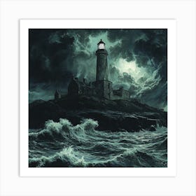 Lighthouse At Night Poster