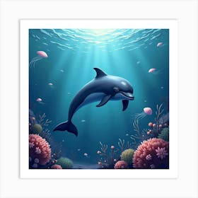 Dolphin Near Jellyfish Coral 1 Art Print