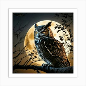 Owl At The Moon Art Print