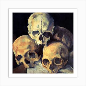 Pyramid of Skulls by Paul Cezanne c1898 | Classical Macabre Victorian Oil Painting | HD Remastered Square Painting for Perfect Framing Art Print