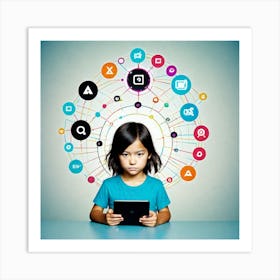 Young Girl Using Tablet Computer Art Print