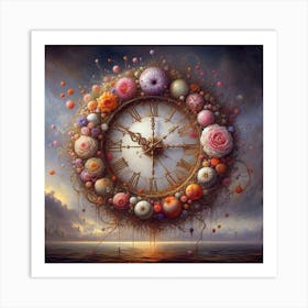 Clock Of Flowers Art Print