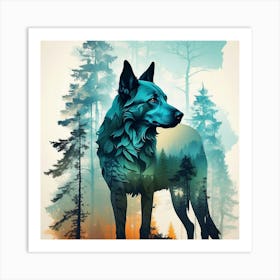 Blue Dog In The Forest Art Print