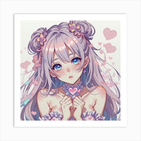 Girl With Flower Clips Art Print