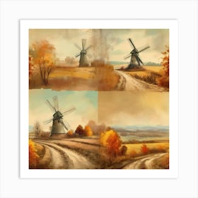 Vintage Oil Painting, Farmhouse Wall Decorations, Vintage Landscape, Printable Wall Art, Vintage Landscape Oil Painting.
3.Windmills. Art Print