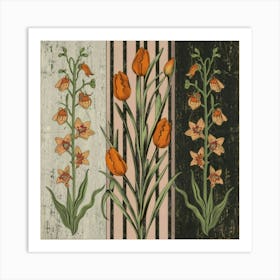 Three equal parts, each part containing a type of flowers 6 Art Print