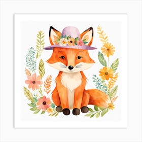 Floral Baby Fox Nursery Illustration (3) 1 Art Print