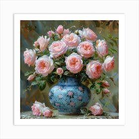 Pink Roses In A Vase Art Print