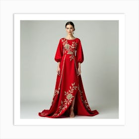 Red Embroidered Evening Dress Art Print