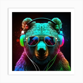 Bear With Headphones Art Print