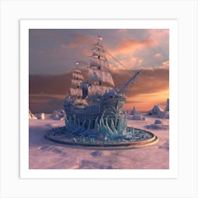 Beautiful ice sculpture in the shape of a sailing ship 1 Art Print