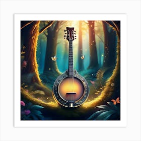 Firefly Magical Banjo Floating In An Enchanted Forest 92927 Art Print