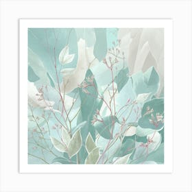 A Delicate And Serene Illustration Of Leaves And (2) Art Print