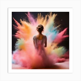 Girl With Colorful Powder Art Print