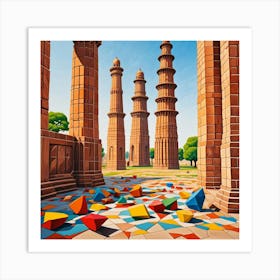 Qutab Minar, India Cubism Style Art Print