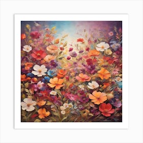 Vivid Canvas Of A Multicolored Floral, optimistic painting Art Print