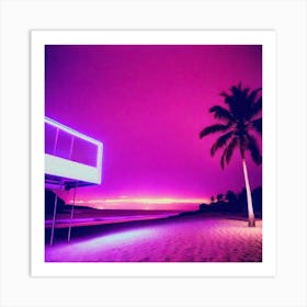 Pink lit neon with palm tree Art Print