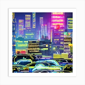 Neon City At Night Art Print