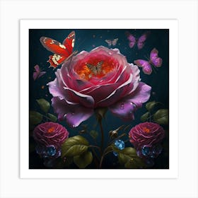 Roses And Butterflies Art Print