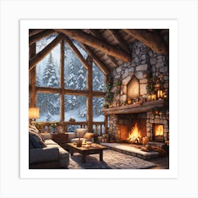 In Winter In A Cozy Rustic Wood House Nestled Amidst A Dense Forest A Big Family Huddle Closely A 483715356 Art Print