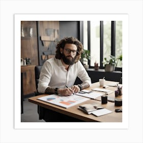 Businessman Working In Office Art Print