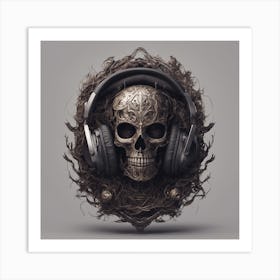 Skull With Headphones Art Print