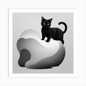 Black Cat On a Cloud Art Print